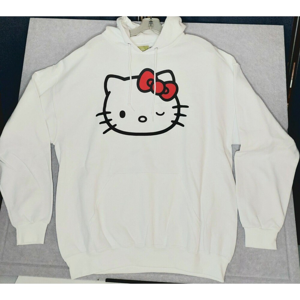 Hello Kitty Sweatshirt Hooded Pullover  By Sanrio White Sz XL NWT